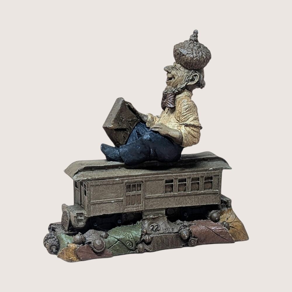1990s Tom Clark Gnome Rider Train Figurine Signed Cairn Studio 5.75"